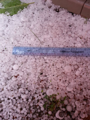 A large pile of hail after the storm